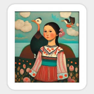 Girl in folk clothes Sticker